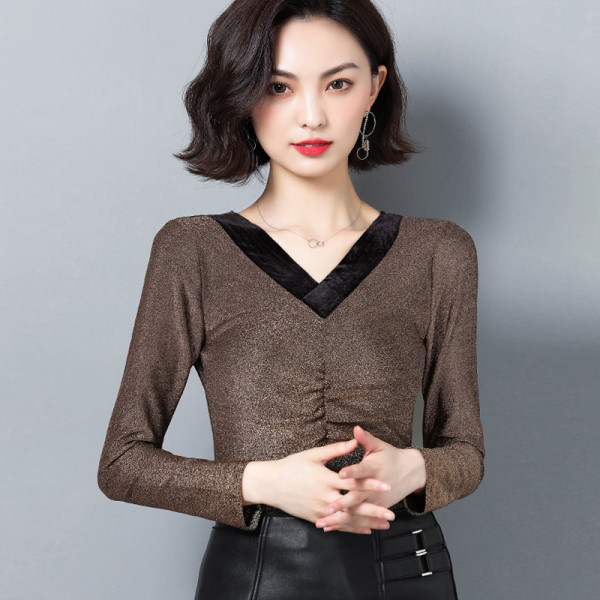 Modern női blúz két színben, V-nyakú és hosszú ujjú