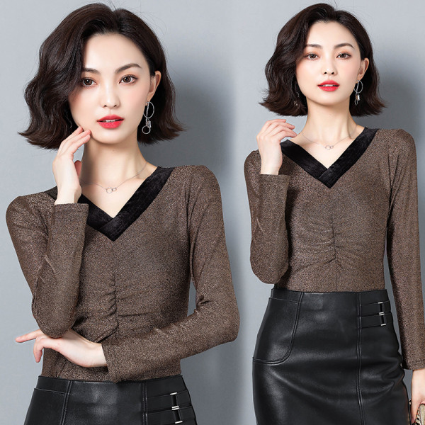 Modern női blúz két színben, V-nyakú és hosszú ujjú