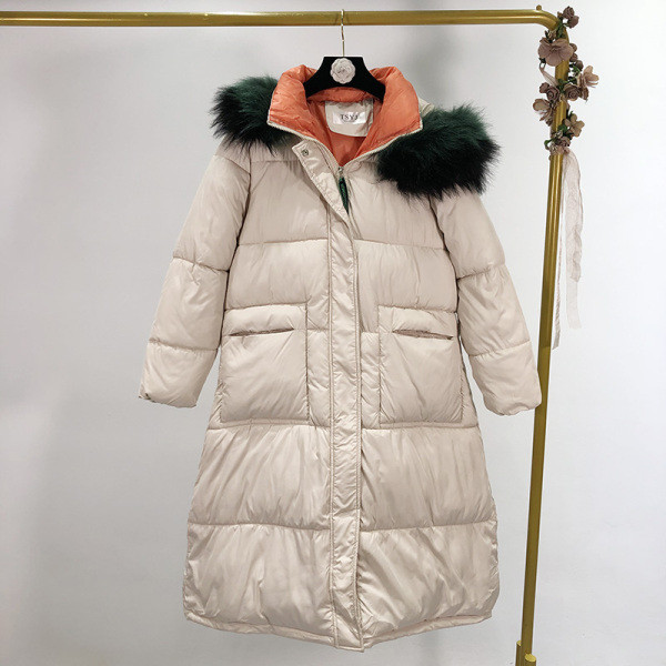 Hosszú téli kabát kék, bézs és fekete pehelyszínnel