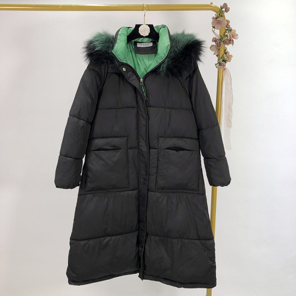 Hosszú téli kabát kék, bézs és fekete pehelyszínnel