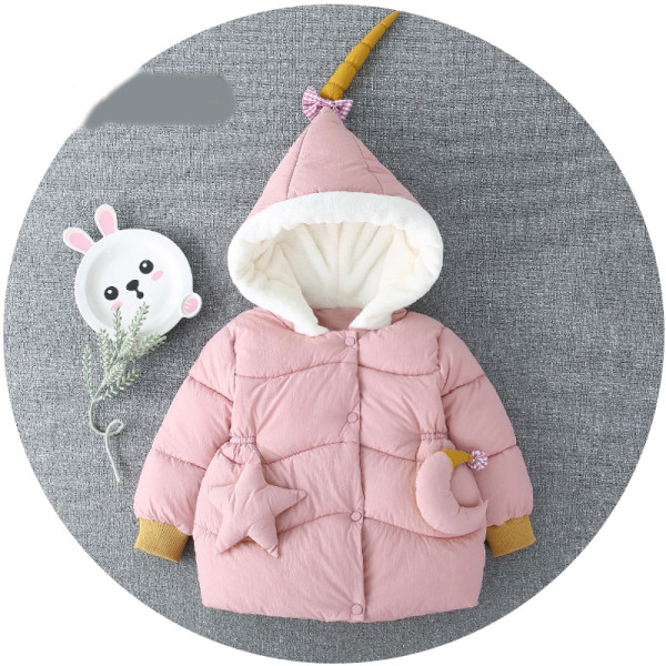 Μοντέρνο παιδικό μπουφάν με κουκούλα και κουμπιά σε ροζ, κόκκινο και πράσινο χρώμα