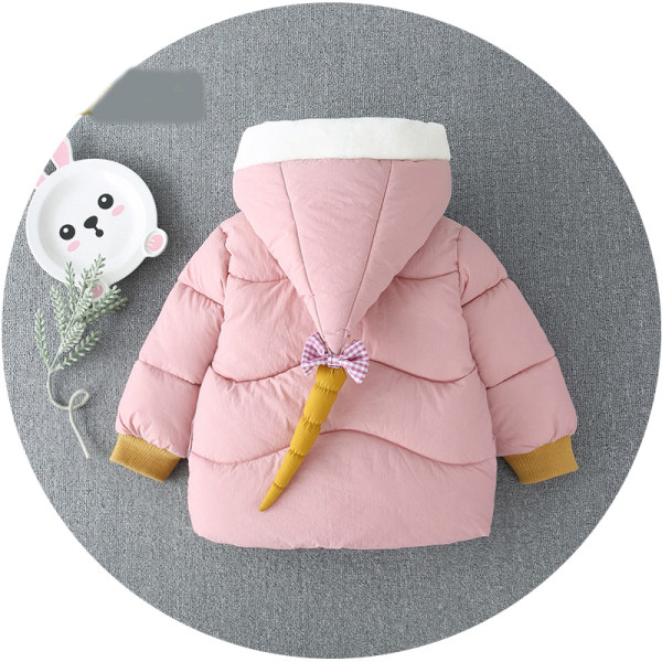 Μοντέρνο παιδικό μπουφάν με κουκούλα και κουμπιά σε ροζ, κόκκινο και πράσινο χρώμα