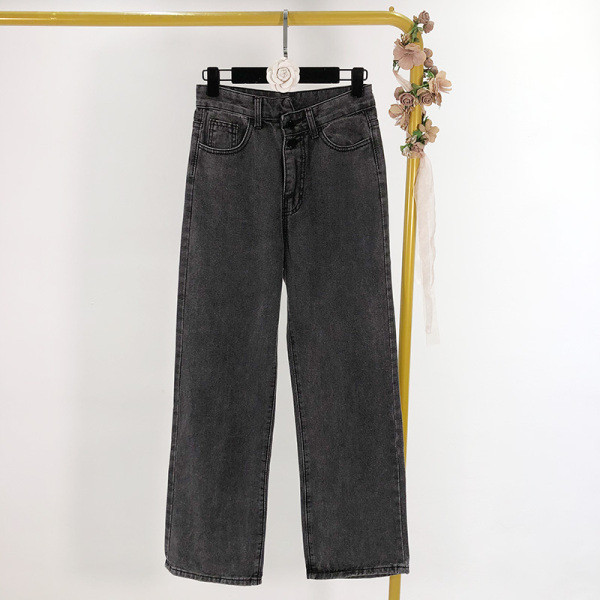 Női farmer szürke színben, magas derekú egyenes modellben