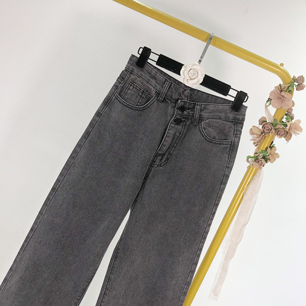 Női farmer szürke színben, magas derekú egyenes modellben