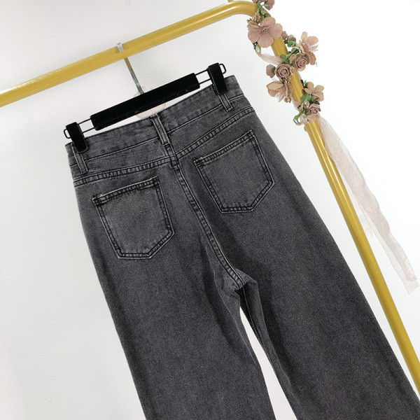 Női farmer szürke színben, magas derekú egyenes modellben