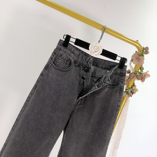 Női farmer szürke színben, magas derekú egyenes modellben