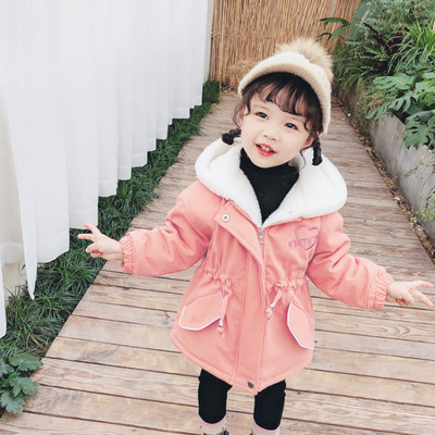 Μοντέρνο παιδικό μπουφάν για κορίτσια σε τρία χρώματα με κεντήματα και κορδόνια