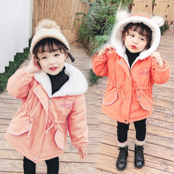 Μοντέρνο παιδικό μπουφάν για κορίτσια σε τρία χρώματα με κεντήματα και κορδόνια