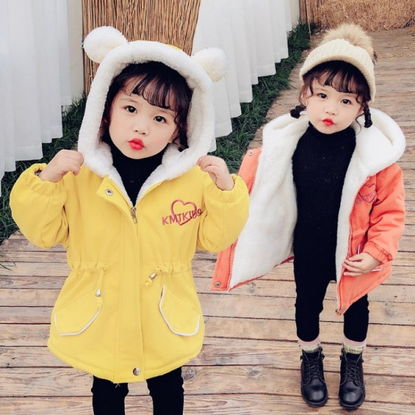 Μοντέρνο παιδικό μπουφάν για κορίτσια σε τρία χρώματα με κεντήματα και κορδόνια