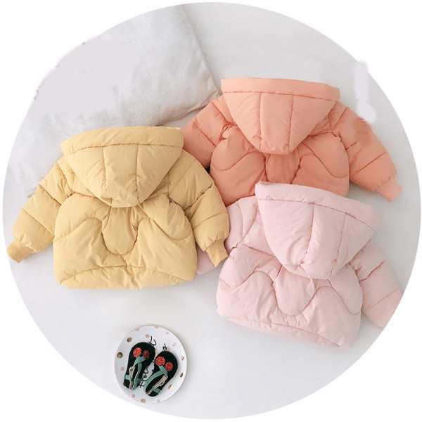 Νέο μοντέλο παιδικό μπουφάν με κουκούλα και κασκόλ σε ροζ, κίτρινο και πορτοκαλί χρώμα