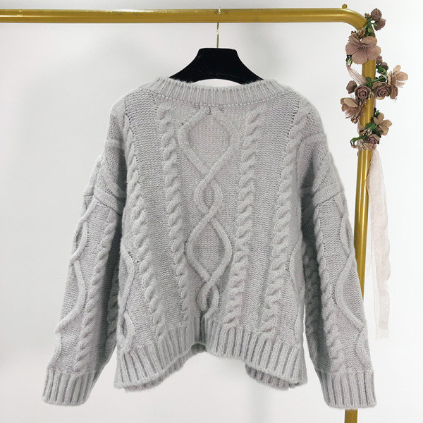 Κοντό και φαρδύ πουλόβερ με κορδόνι σε γκρι χρώμα