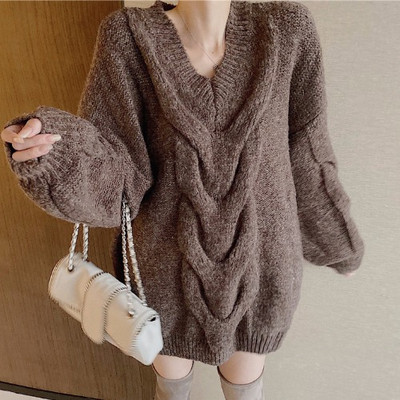 Μοντέρνο γυναικείο φαρδύ πουλόβερ  σε ροζ και γκρι χρώμα