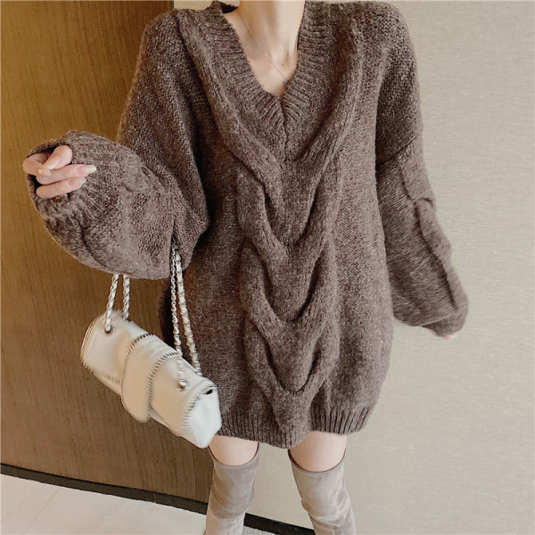 Μοντέρνο γυναικείο φαρδύ πουλόβερ  σε ροζ και γκρι χρώμα