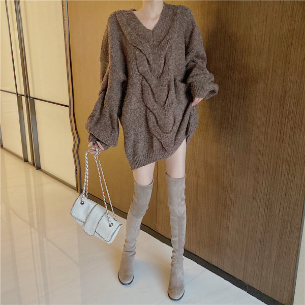 Μοντέρνο γυναικείο φαρδύ πουλόβερ  σε ροζ και γκρι χρώμα