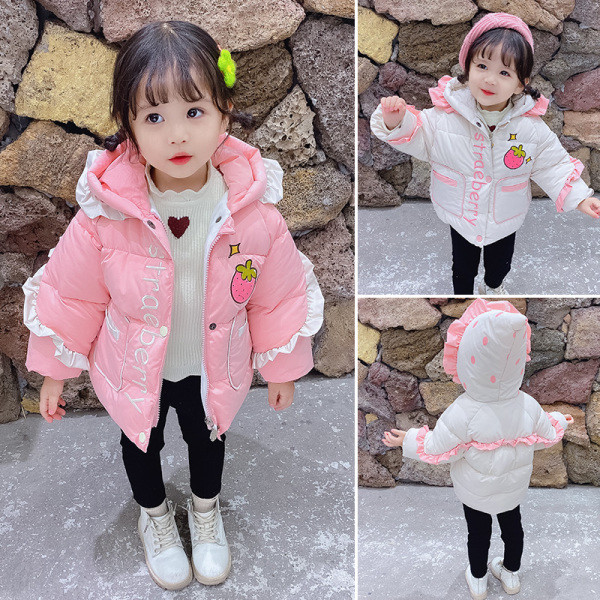 Μοντέρνο μπουφάν για κορίτσια σε ροζ και λευκό χρώμα με εφαρμογές