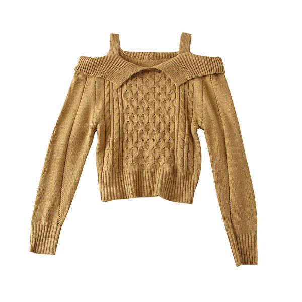 Μοντέρνο γυναικείο πουλόβερ με λαιμόκοψη και γυμνούς ώμους