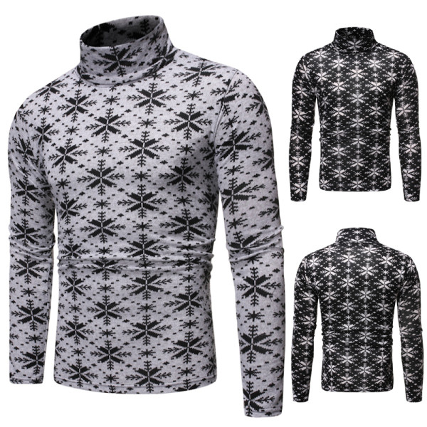 Pulover casual barbatesc cu guler inalt in gri deschis si negru