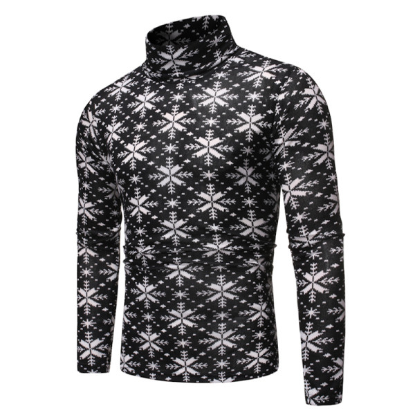 Pulover casual barbatesc cu guler inalt in gri deschis si negru