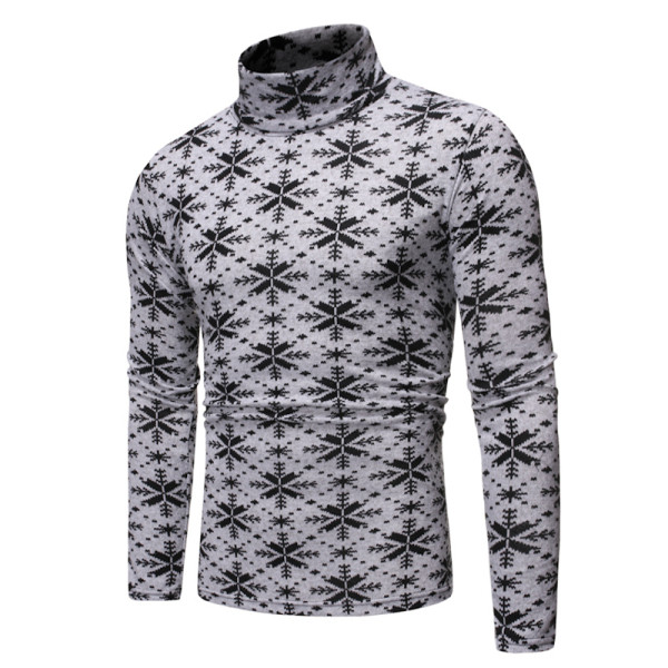 Pulover casual barbatesc cu guler inalt in gri deschis si negru