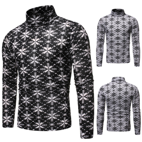 Pulover casual barbatesc cu guler inalt in gri deschis si negru