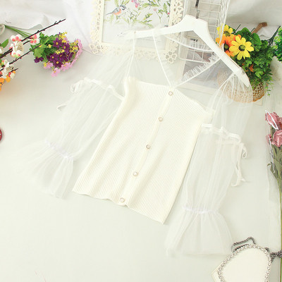 Női alkalmi ing tüllgombokkal és ujjakkal fekete, rózsaszín és fehér színben