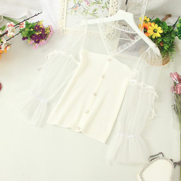 Női alkalmi ing tüllgombokkal és ujjakkal fekete, rózsaszín és fehér színben