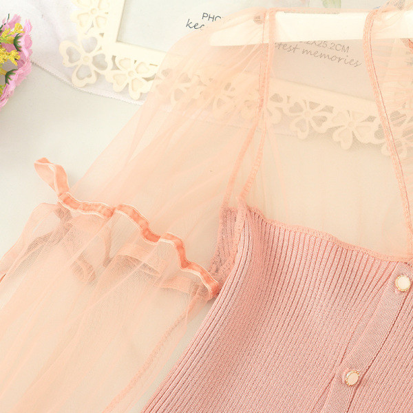 Női alkalmi ing tüllgombokkal és ujjakkal fekete, rózsaszín és fehér színben