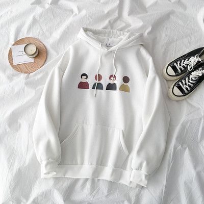 Modern női pulóver kapucnival és színes rátéttel szürke és fehér színben