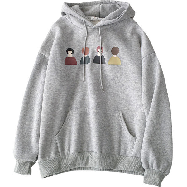 Modern női pulóver kapucnival és színes rátéttel szürke és fehér színben