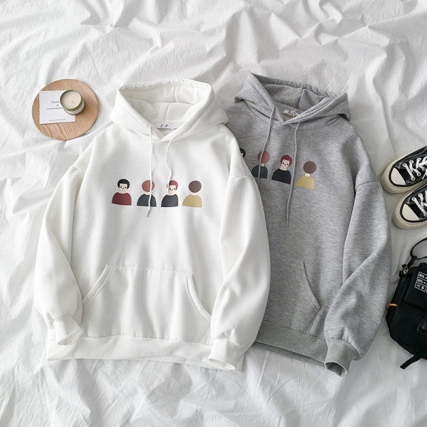 Modern női pulóver kapucnival és színes rátéttel szürke és fehér színben