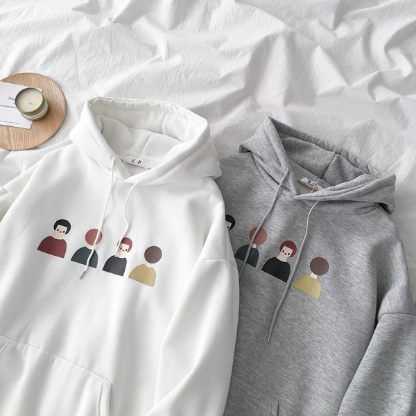 Modern női pulóver kapucnival és színes rátéttel szürke és fehér színben