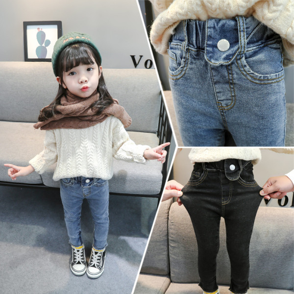 Μοντέρνα παιδικά τζιν σε δύο χρώματα με τσέπες για κορίτσια