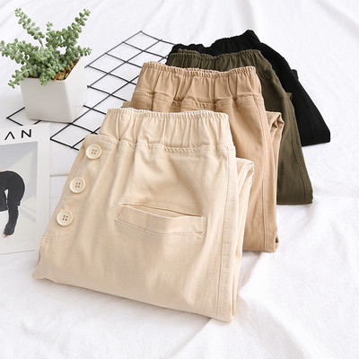 Ежедневен дамски панталон с копчета и джобове в кафяв,бежов,зелен и черен цвят