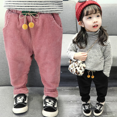 Модерен детски панталон за момичета в три цвята с връзки и джобове