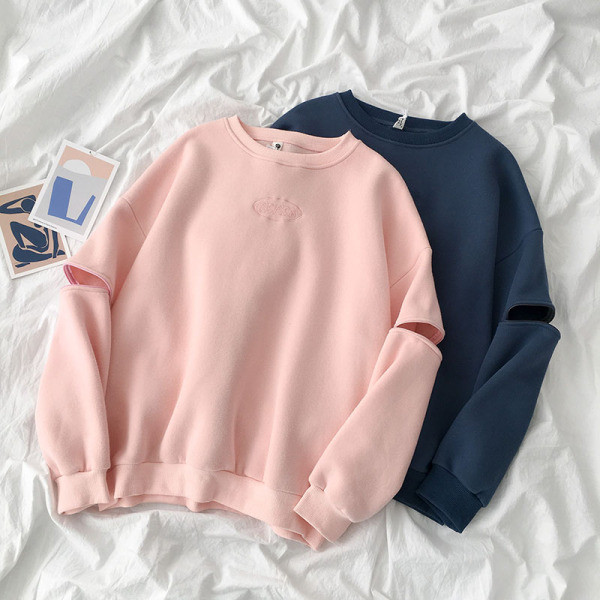 Γυναικεία μπλούζα με μακρύ μανίκι με ωοειδές λαιμόκοψη σε ροζ και μπλε χρώμα