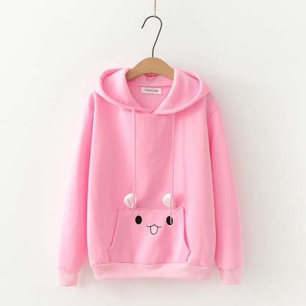 Modern női pulóver kapucnival fehér, rózsaszín és sárga színben