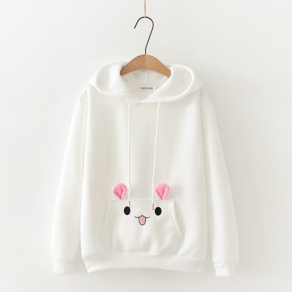 Modern női pulóver kapucnival fehér, rózsaszín és sárga színben