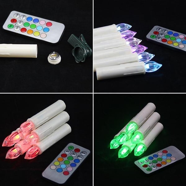 Set de 10 lumini LED de Craciun imitand o lumanare cu telecomanda