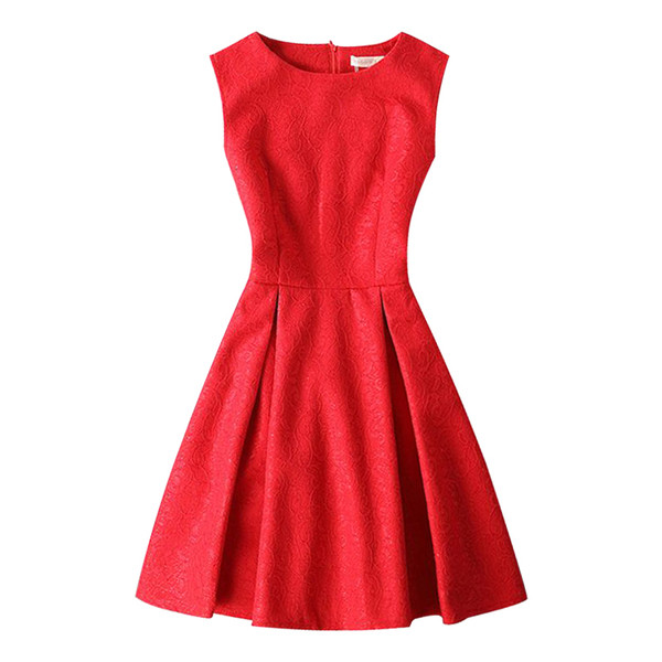 Modern női rövid ruha pántokkal és O-nyakú piros és fekete színben