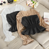 Cămașă de damă cu talie elastică și decolteu spitz în alb și maro