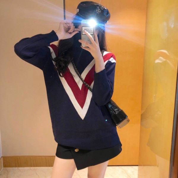 Pulover casual dama in albastru si model