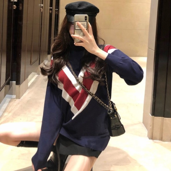 Pulover casual dama in albastru si model