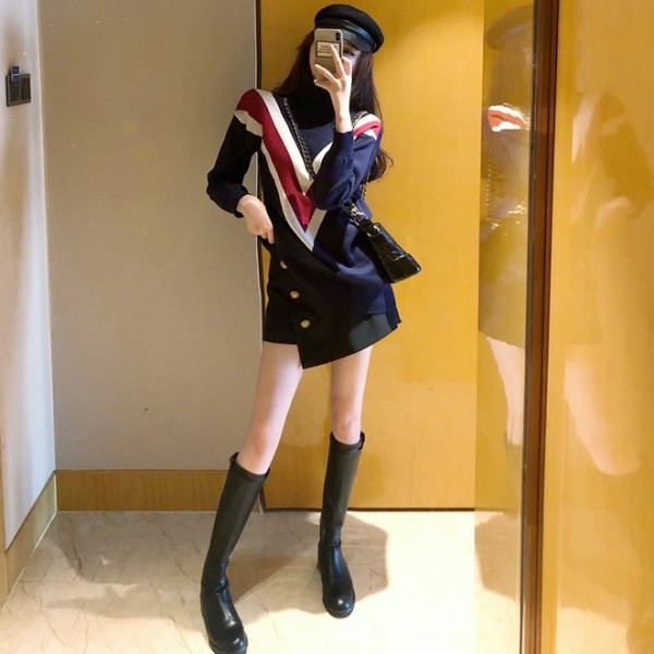 Pulover casual dama in albastru si model