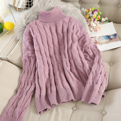 Női pulóver magas pólógallérral, rózsaszín, zöld és sárga színben