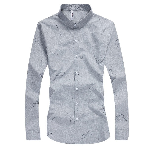 Stílusos férfi ing szürke és kék színben, klasszikus gallérral és gombokkal