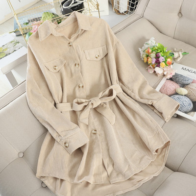 Modern női ruha típusú ing gombokkal és övvel öt színben