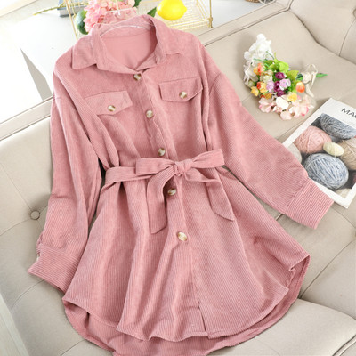 Modern női ruha típusú ing gombokkal és övvel öt színben