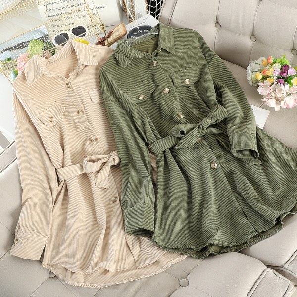 Modern női ruha típusú ing gombokkal és övvel öt színben