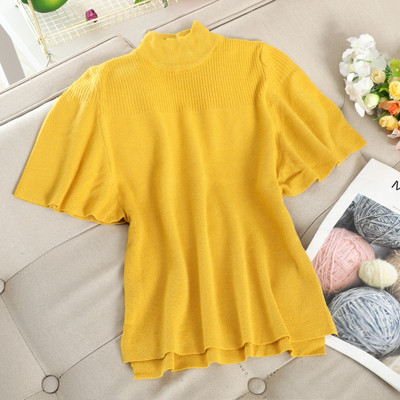 Γυναικεία πλεκτή μπλούζα με κολάρο και κοντό μανίκι