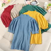 Női pulóver pufi ujjal és pólógallérral több színben